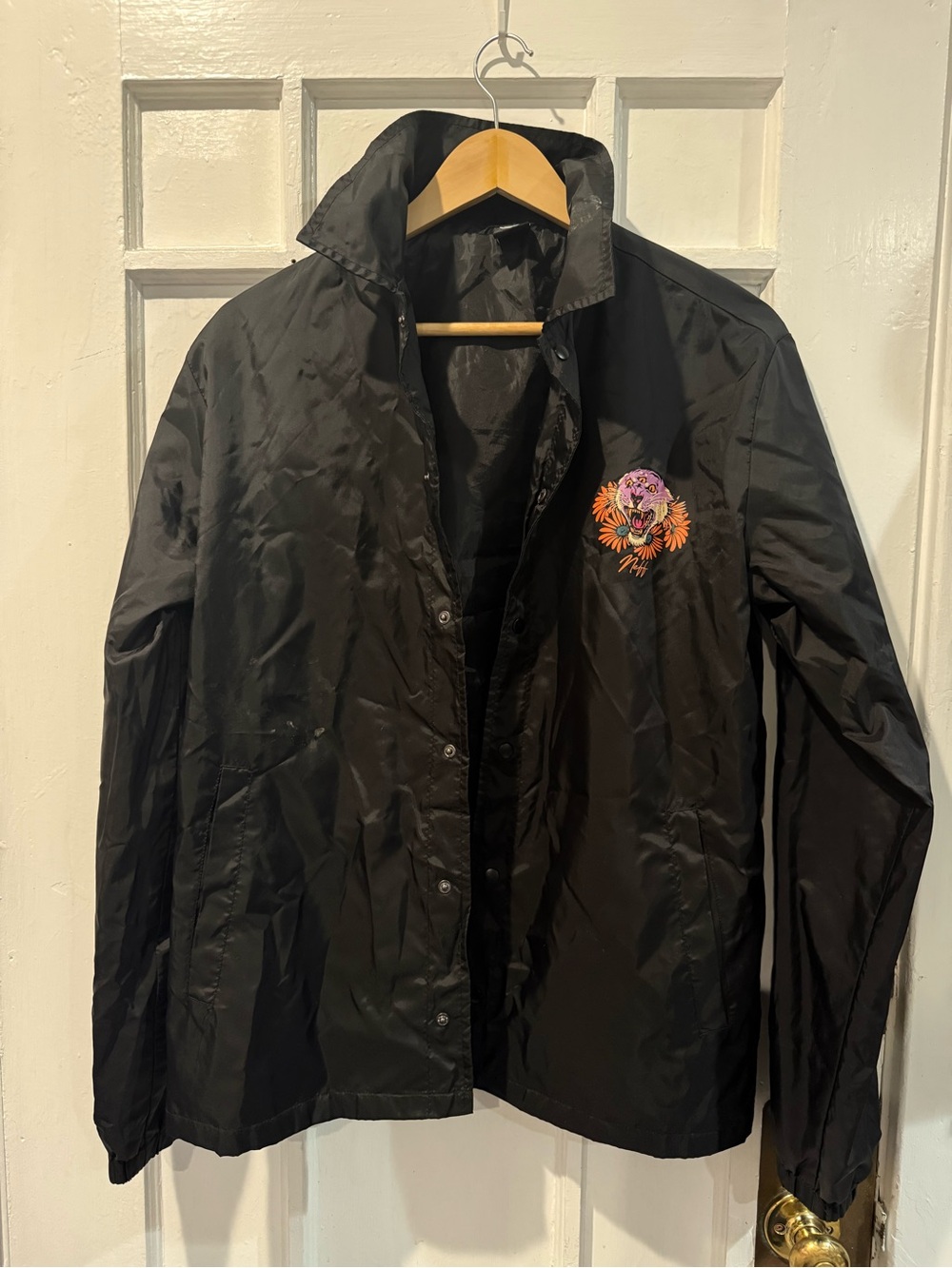 Neff Black Windbreaker Jacket with Orange & Pink Floral Patch